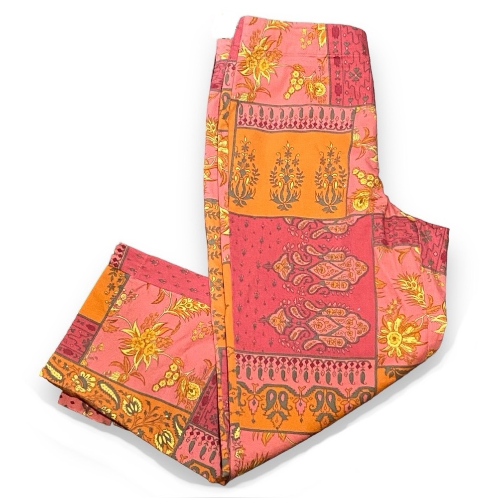 Funky Susan Bristol Flat Front Boho Patchwork Wide Leg Cropped Side Zip Pants